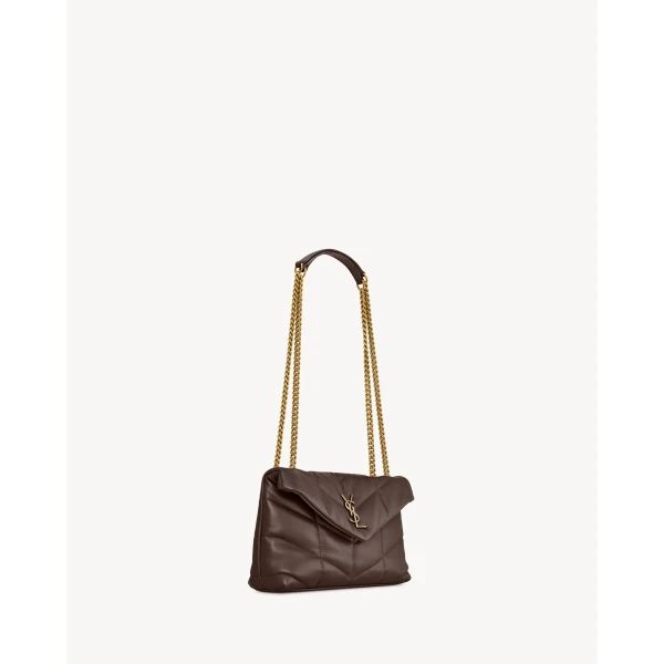 Brown Saint Laurent Puffer Toy in Lambskin, view 5 | Mini Bags