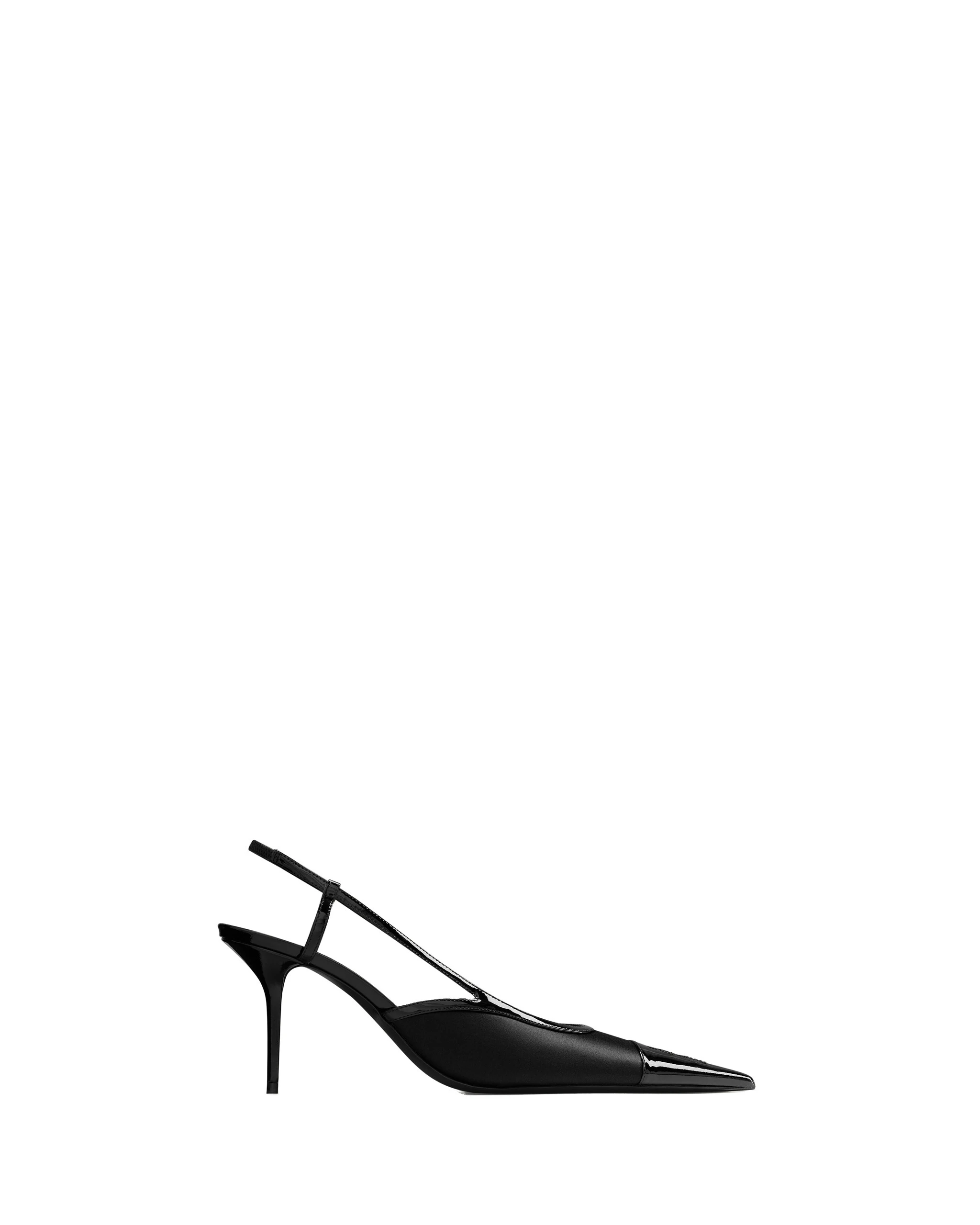 Saint Laurent Renée Slingback Pumps in Satin Crepe and Patent Leather Black Saint Laurent Renée Slingback Pumps in Satin Crepe and Patent Leather | Heels