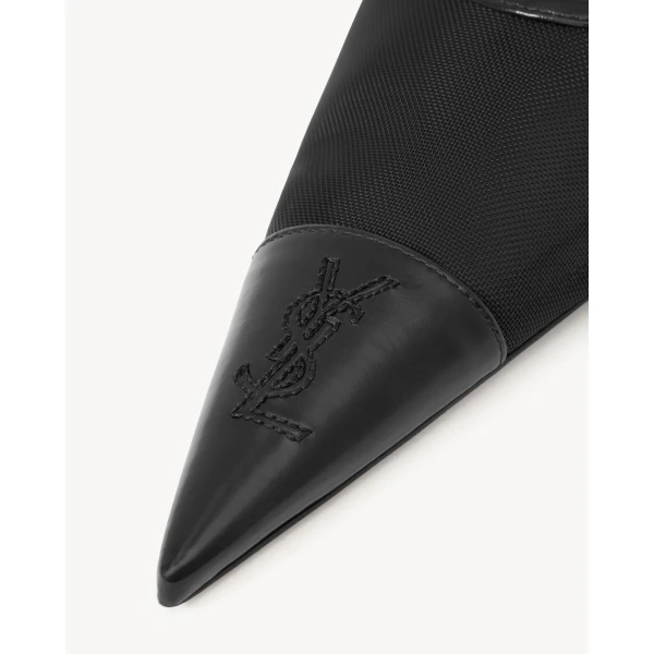 Black Saint Laurent Renée Mules in Mesh, Black, view 4 | Mules