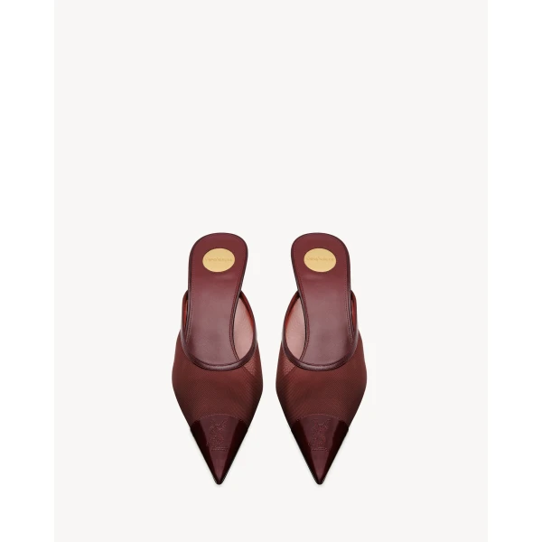 Red Saint Laurent Renée Mules in Mesh, Vintage Bordeaux, view 2 | Mules