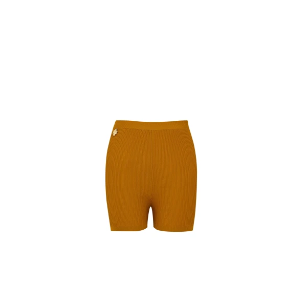 Orange Saint Laurent Rib-Knit Cycling Shorts, Curcuma | Shorts