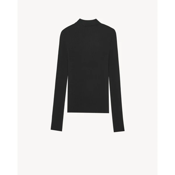 Black Saint Laurent Ribbed Sweater Cassandre in Silk, view 2 | Sweaters