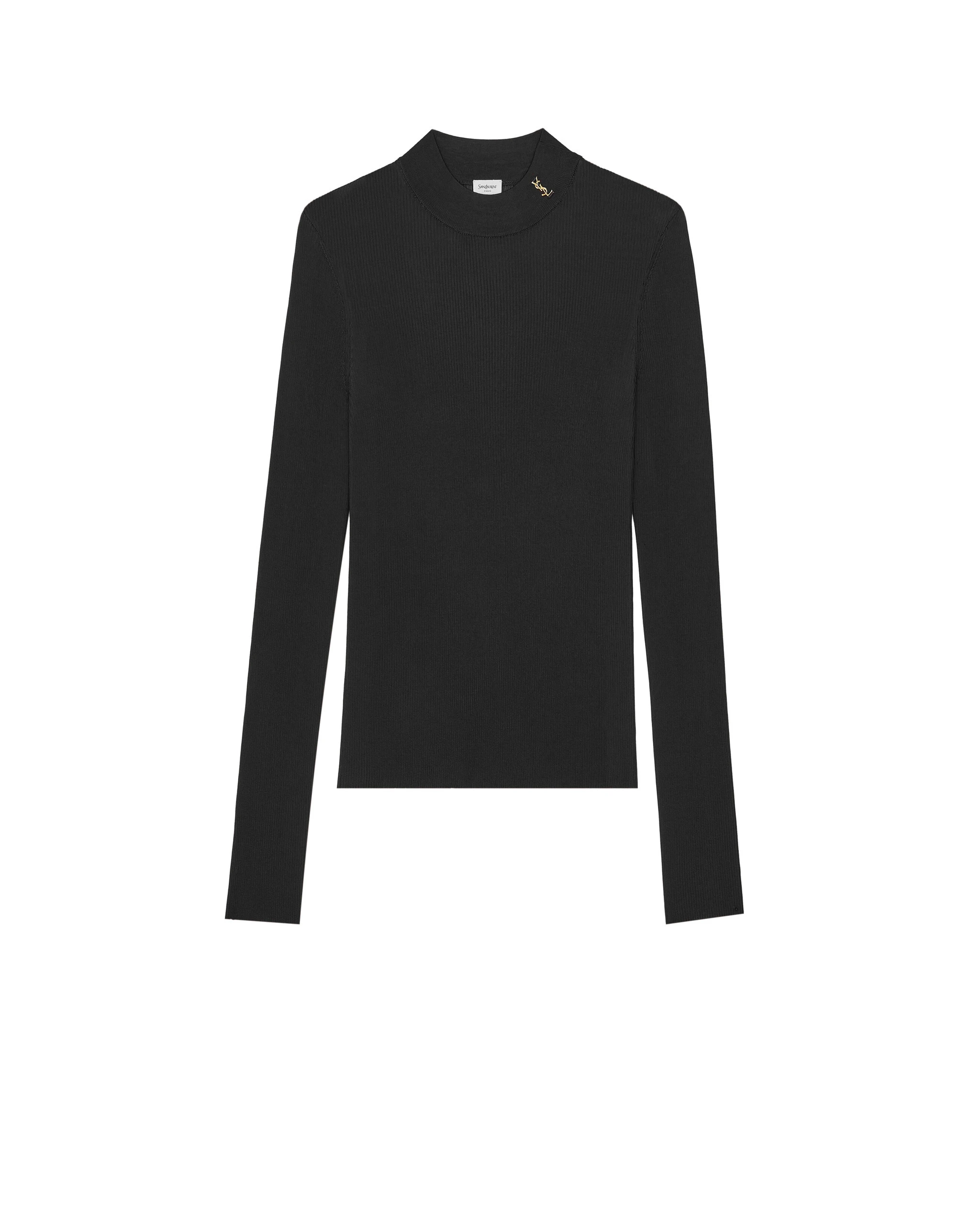 Saint Laurent Ribbed Sweater Cassandre in Silk Black Saint Laurent Ribbed Sweater Cassandre in Silk | Sweaters