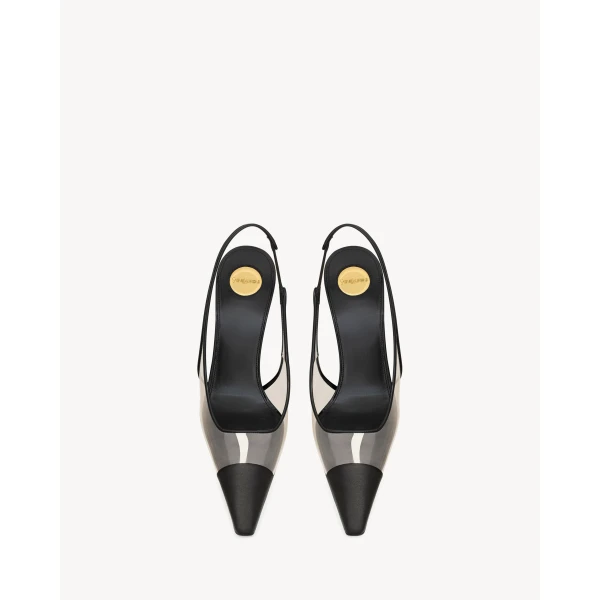 Multicolour Saint Laurent Romy Slingback Pumps in Tpu, Satin, and Patent Leather, view 2 | Heels