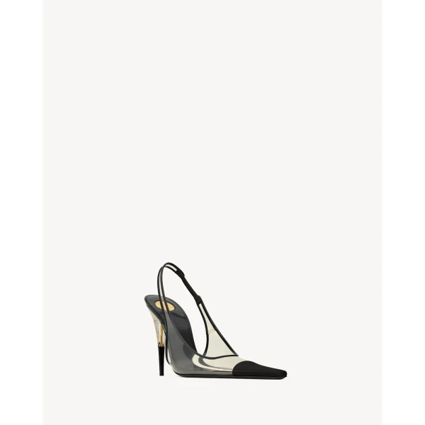Multicolour Saint Laurent Romy Slingback Pumps in Tpu, Satin, and Patent Leather, view 3 | Heels