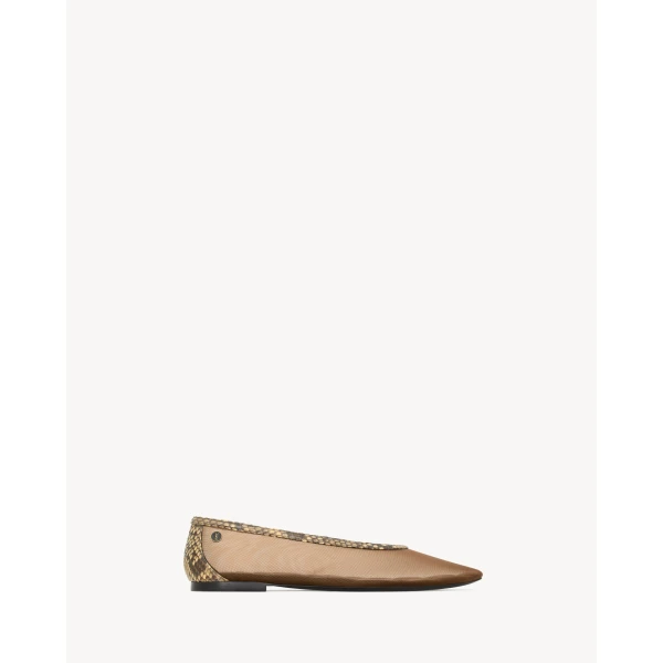 Brown Saint Laurent Sao Ballerinas in Mesh and Python, view 2 | Flats
