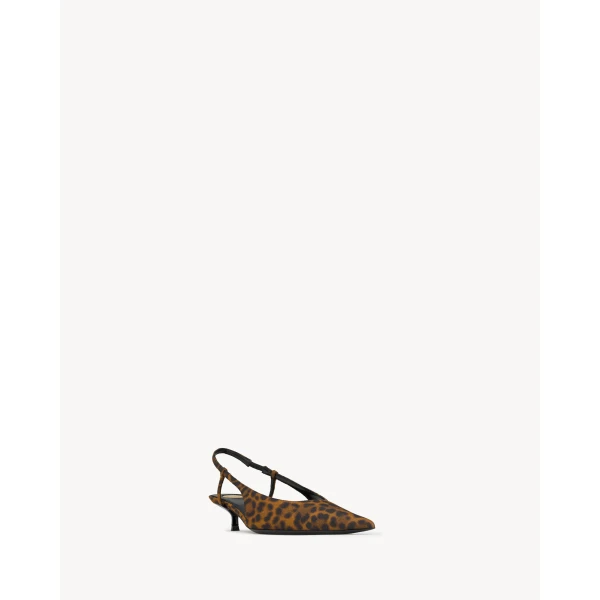 Multicolour Saint Laurent Secret Slingback Pumps in Leopard Grosgrain, view 3 | Heels