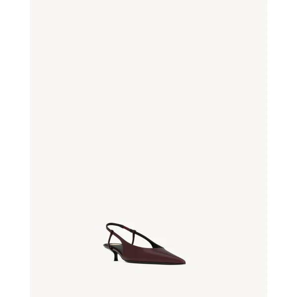 Red Saint Laurent Secret Slingback Pumps in Smooth Leather, view 3 | Heels