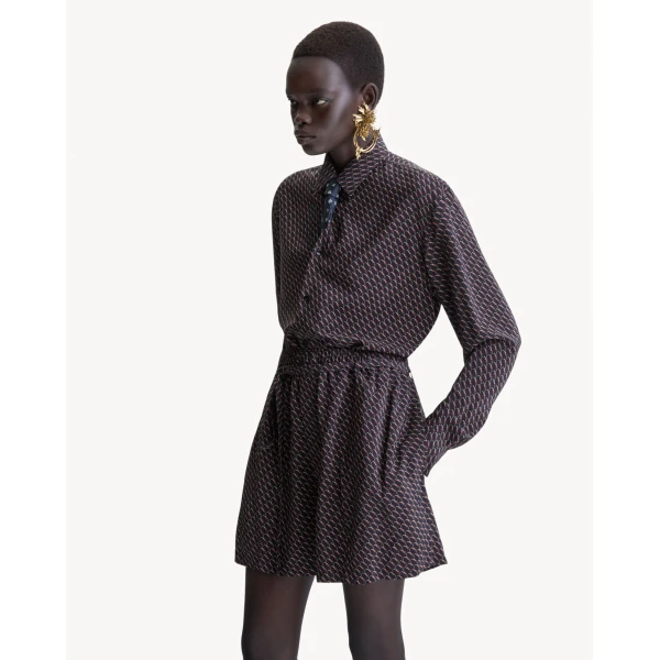 Black Saint Laurent Shirt in Silk with Cassandre All Over, view 2 | Shirts