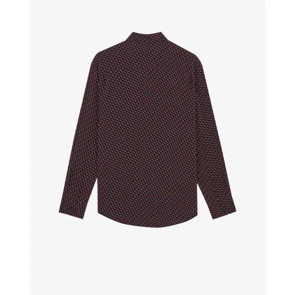Black Saint Laurent Shirt in Silk with Cassandre All Over, view 3 | Shirts