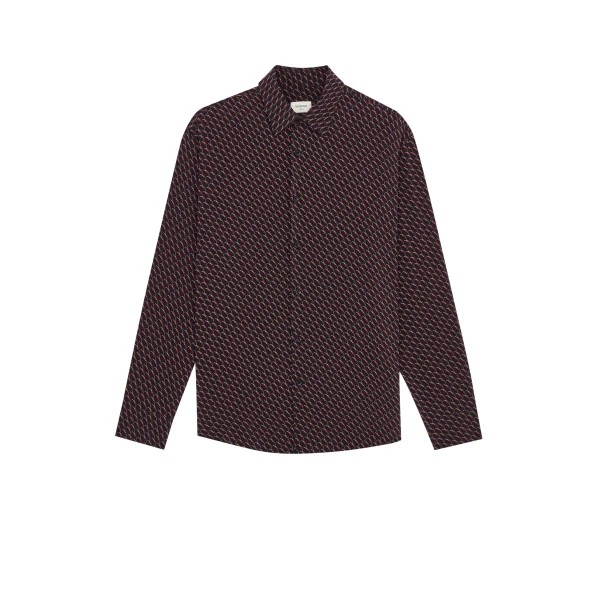 Black Saint Laurent Shirt in Silk with Cassandre All Over | Shirts