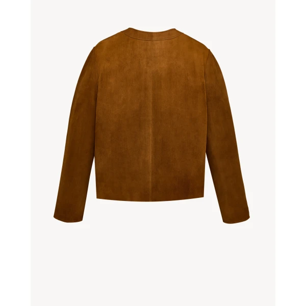 Beige Saint Laurent Short Jacket in Suede Lambskin, view 2 | Leather Jackets