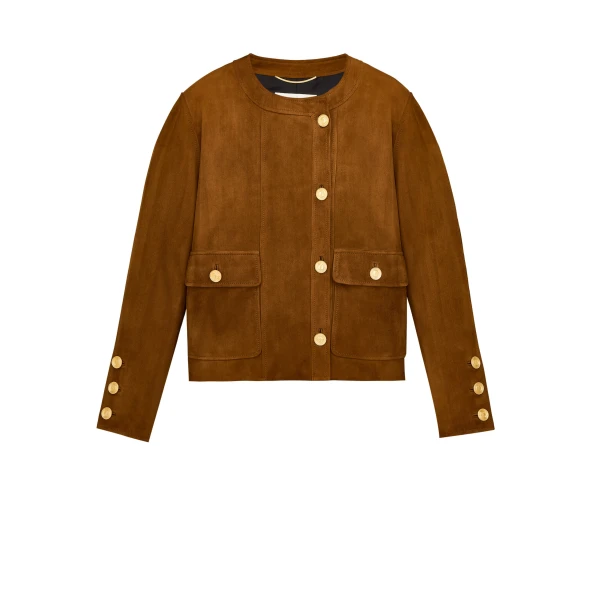 Beige Saint Laurent Short Jacket in Suede Lambskin | Leather Jackets