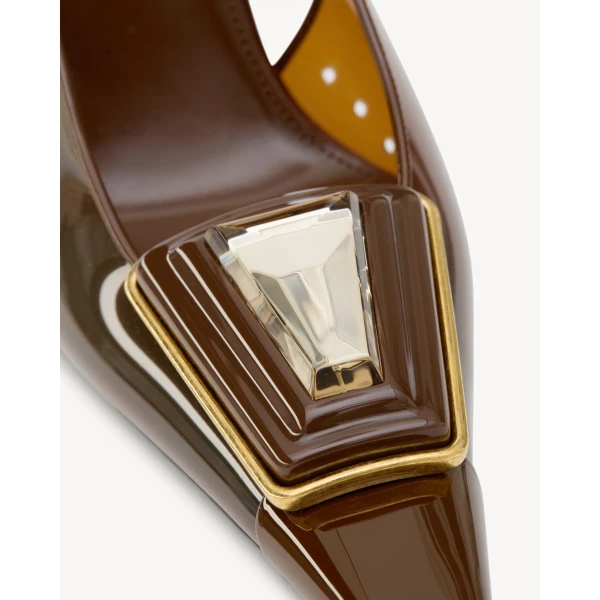 Multicolour Saint Laurent Sibyl Slingback Pumps in Tpu and Patent Leather, Aesthetic Brown and Burnished Wood, view 5 | Heels