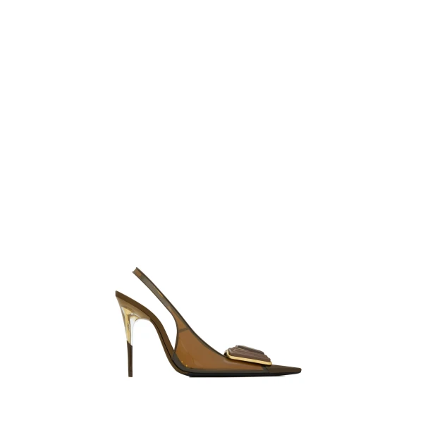 Sibyl Slingback Pumps in Tpu and Patent Leather, Aesthetic Brown and Burnished Wood