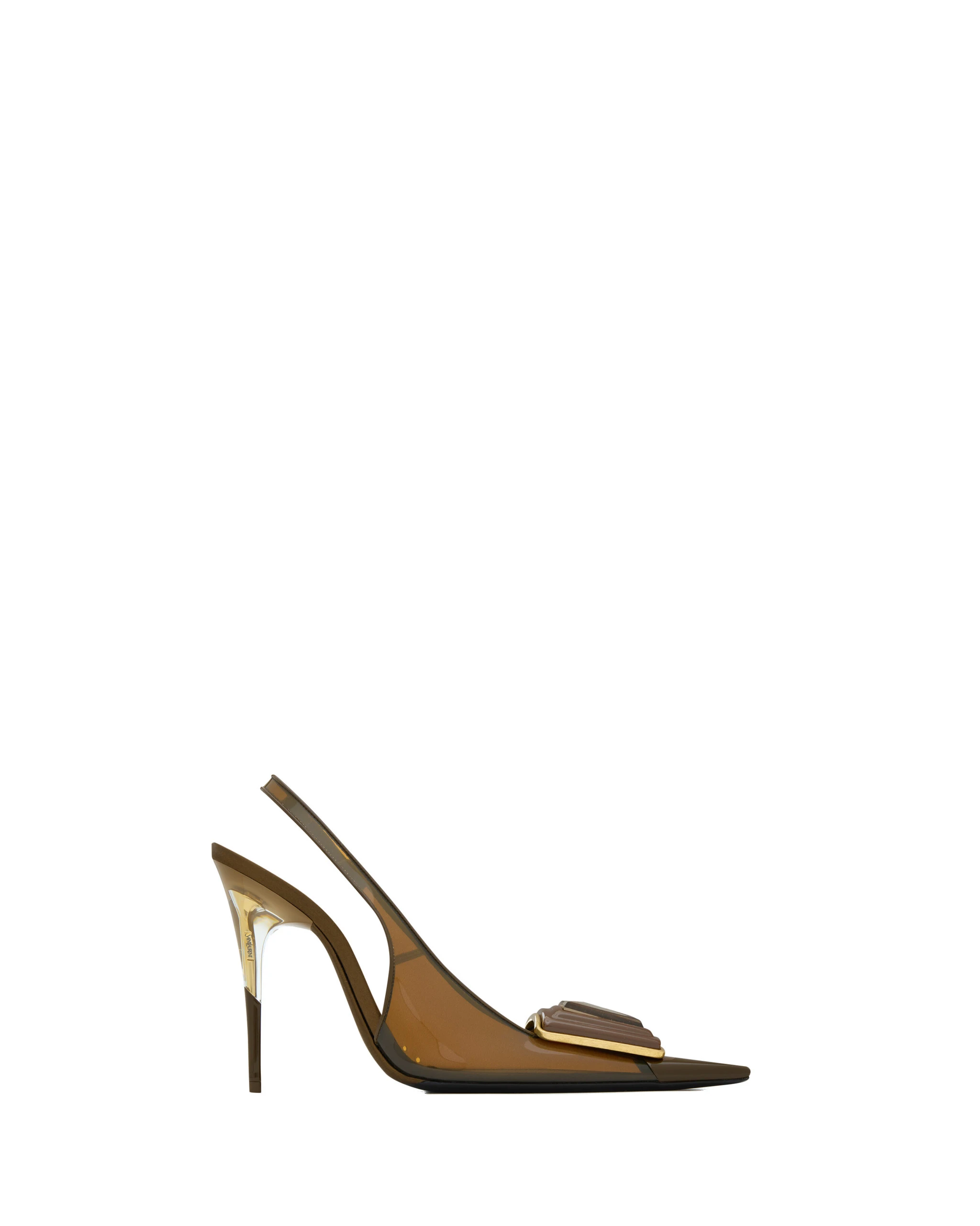 Saint Laurent Sibyl Slingback Pumps in Tpu and Patent Leather, Aesthetic Brown and Burnished Wood Multicolour Saint Laurent Sibyl Slingback Pumps in Tpu and Patent Leather, Aesthetic Brown and Burnished Wood | Heels