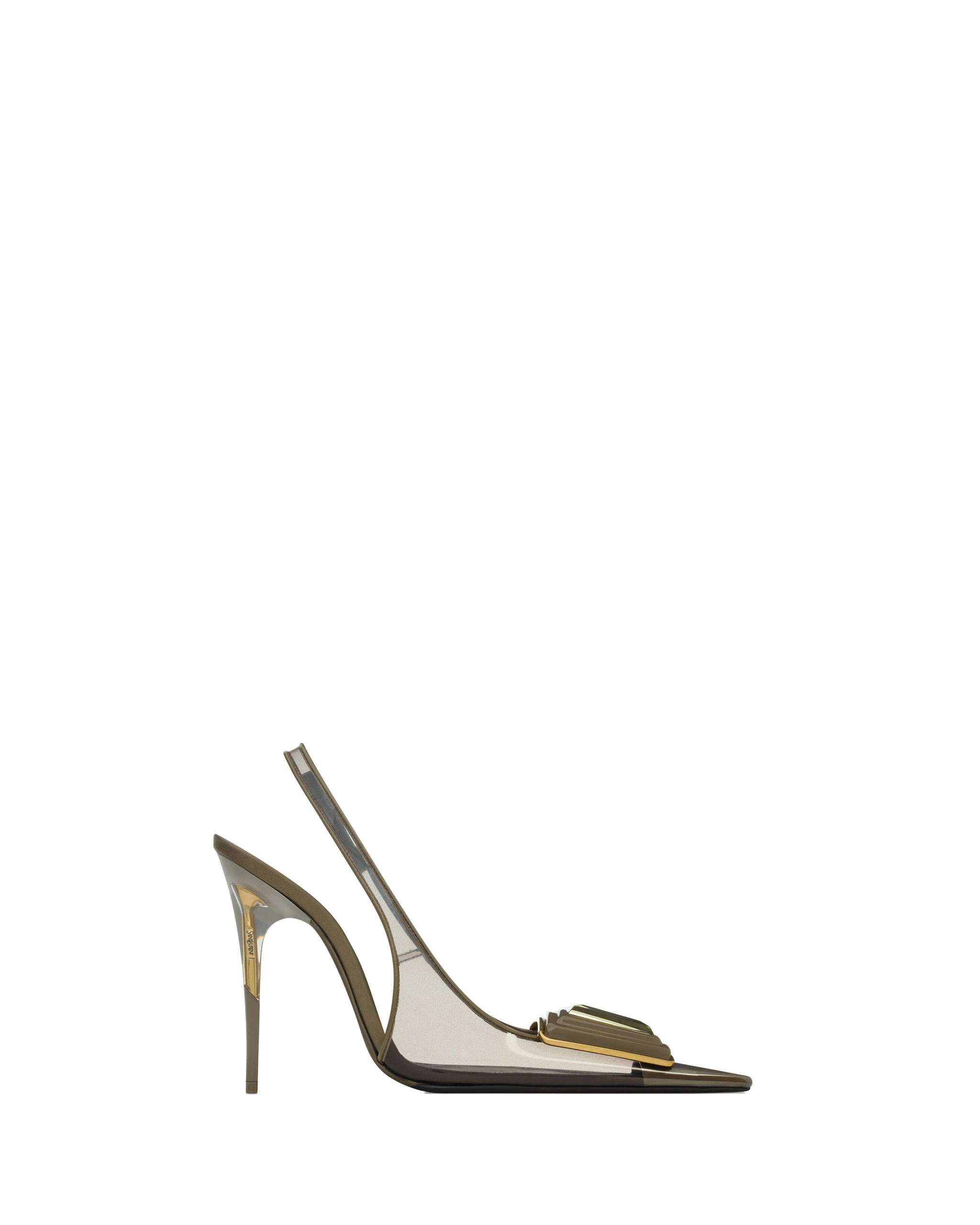 Saint Laurent Sibyl Slingback Pumps in Tpu and Patent Leather, Amber Green and Kaki Multicolour Saint Laurent Sibyl Slingback Pumps in Tpu and Patent Leather, Amber Green and Kaki | Heels