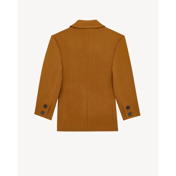 Beige Saint Laurent Single-Breasted Jacket in Brushed Wool, view 3 | Blazers