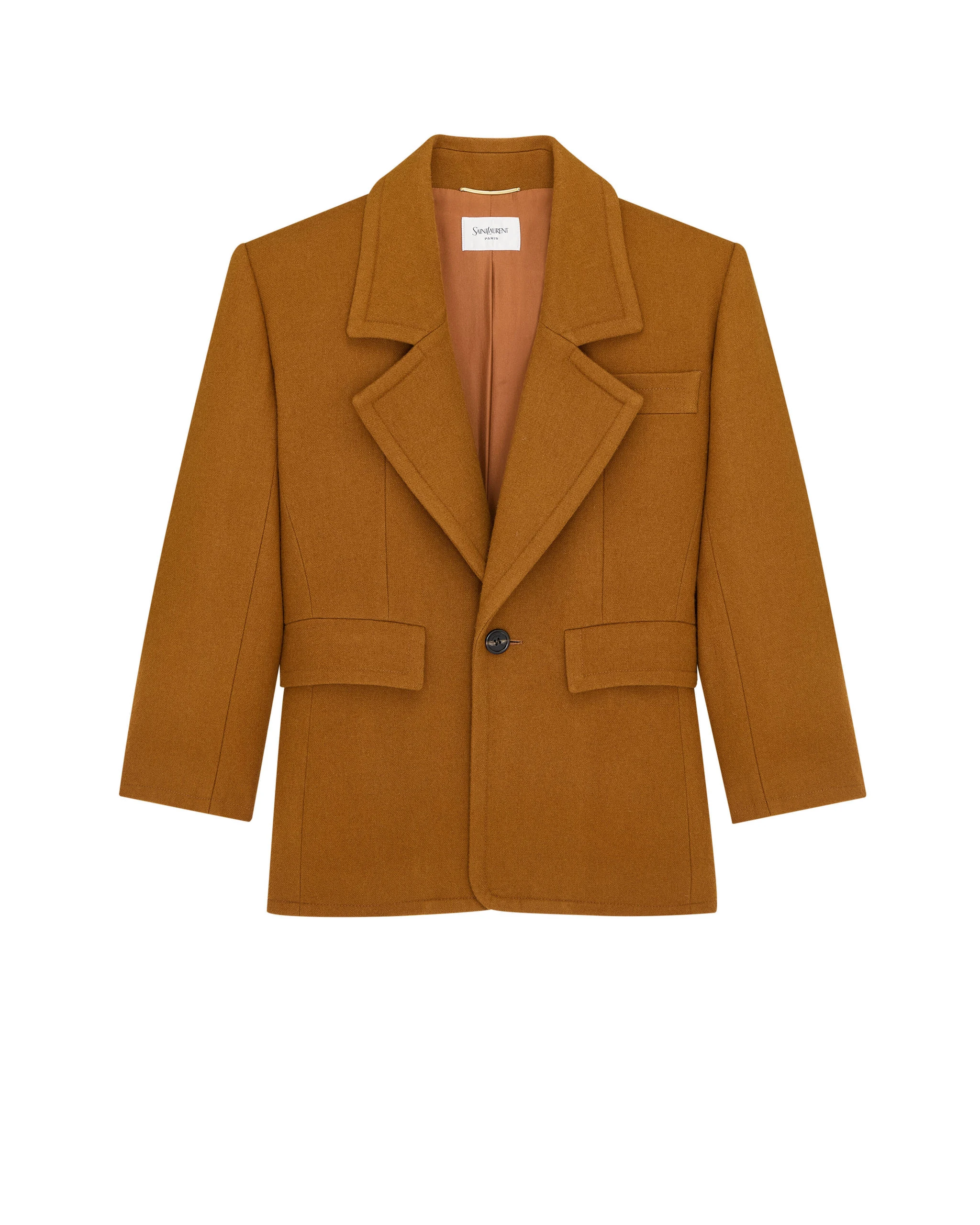 Saint Laurent Single-Breasted Jacket in Brushed Wool Beige Saint Laurent Single-Breasted Jacket in Brushed Wool | Blazers