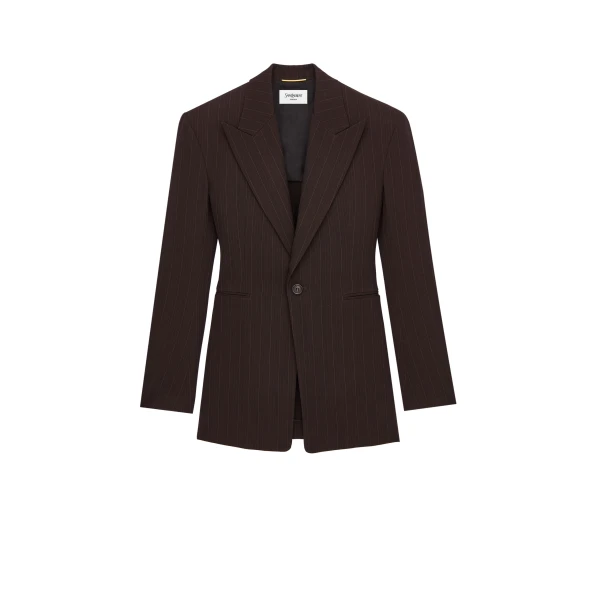 Multicolour Saint Laurent Single-Breasted Jacket in Chalk-Stripe Wool Mélange | Blazers