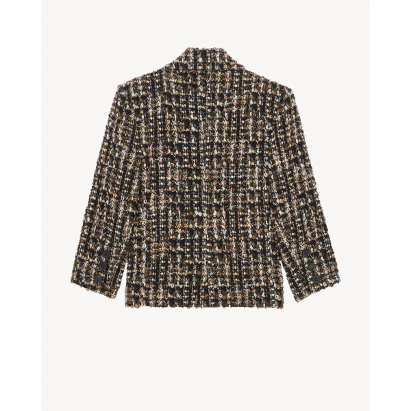 Beige Saint Laurent Single-Breasted Jacket in Tweed, Marron Noir Craie, view 3 | Blazers
