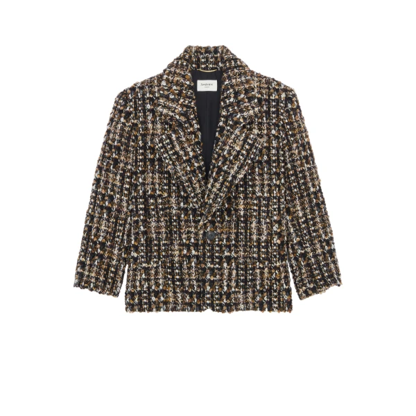 Beige Saint Laurent Single-Breasted Jacket in Tweed, Marron Noir Craie | Blazers