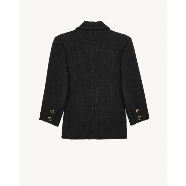 Black Saint Laurent Single-Breasted Jacket in Tweed, Noir, view 3 | Blazers