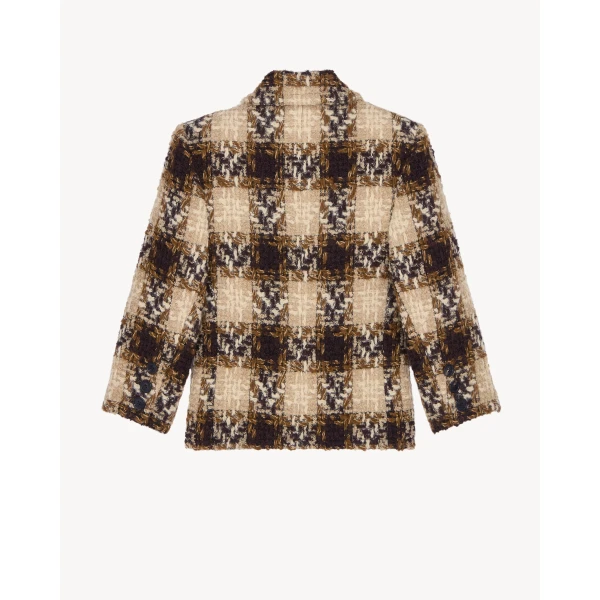 Black Saint Laurent Single-Breasted Jacket in Tweed, Noir Marron Craie, view 3 | Blazers