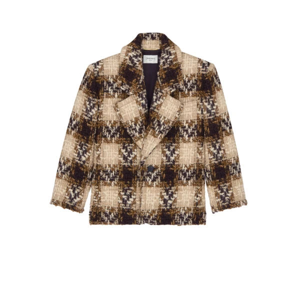 Black Saint Laurent Single-Breasted Jacket in Tweed, Noir Marron Craie | Blazers