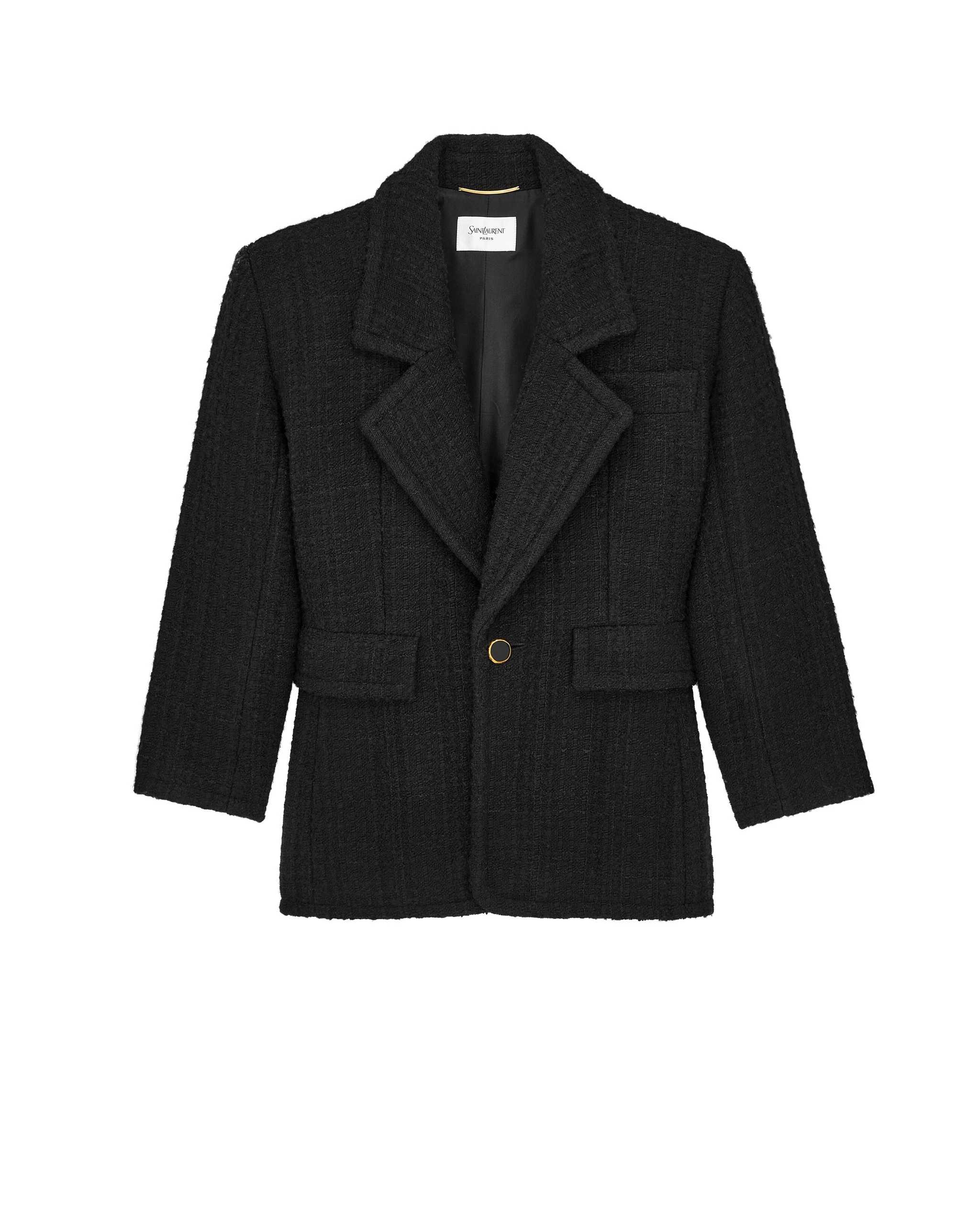Saint Laurent Single-Breasted Jacket in Tweed, Noir Black Saint Laurent Single-Breasted Jacket in Tweed, Noir | Blazers