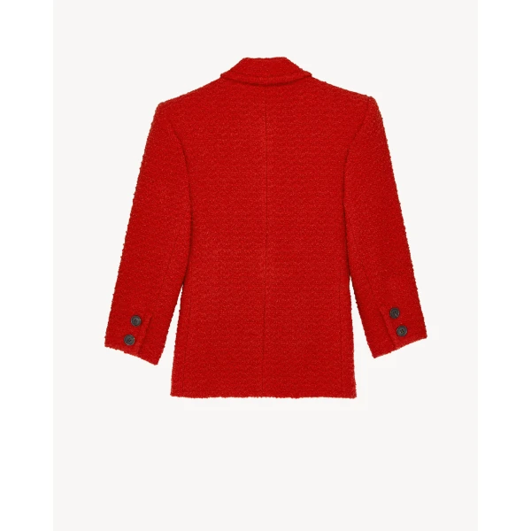 Red Saint Laurent Single-Breasted Jacket in Tweed, Roux, view 3 | Blazers