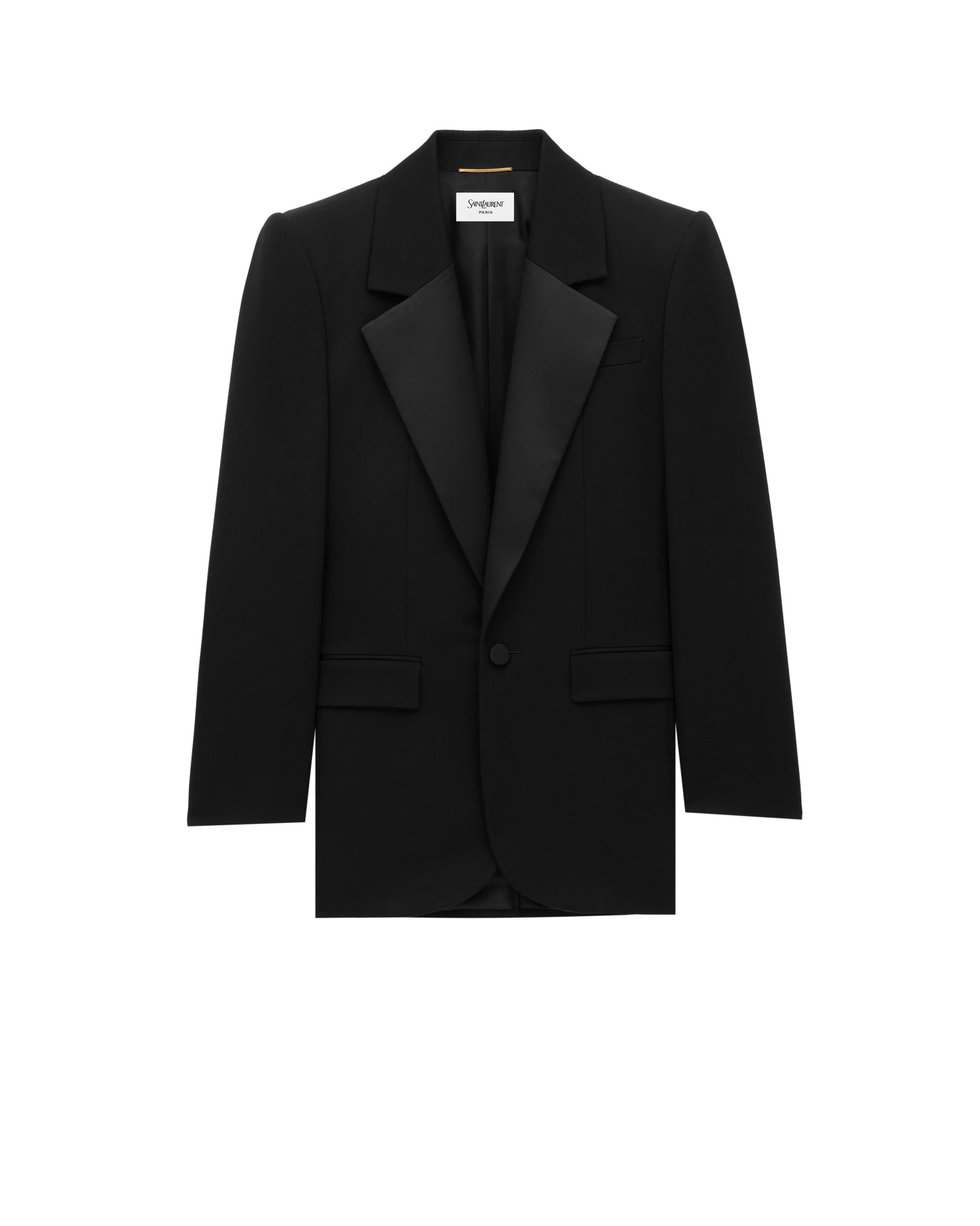 Saint Laurent Single-Breasted Tuxedo Jacket in Grain de Poudre, Noir Black Saint Laurent Single-Breasted Tuxedo Jacket in Grain de Poudre, Noir | Blazers
