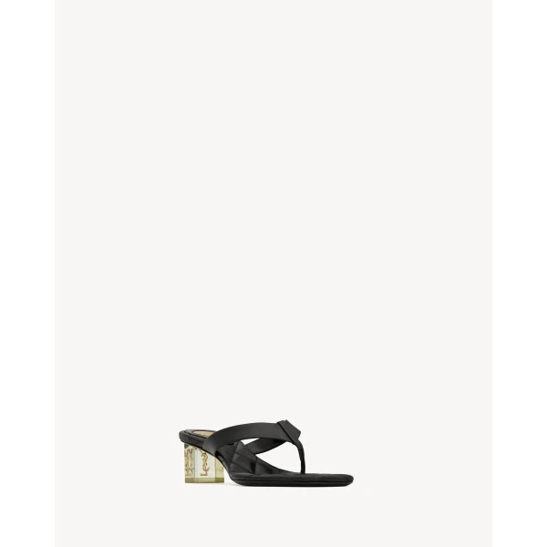 Black Saint Laurent Sip Sandals in Smooth Leather, view 3 | Sandals