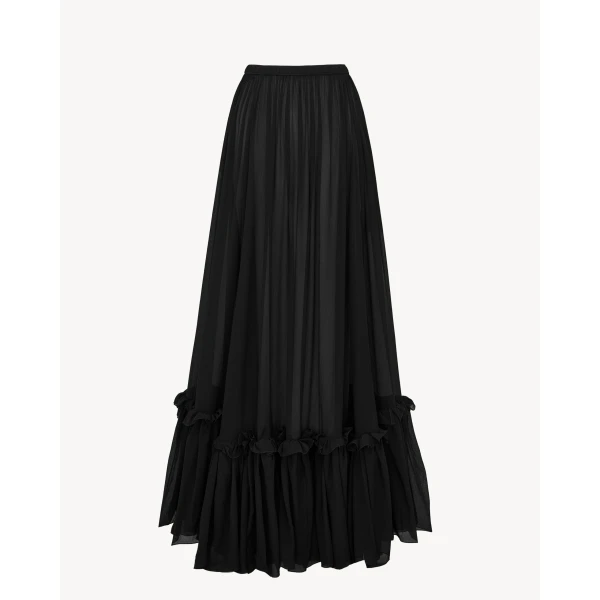 Black Saint Laurent Skirt in Silk Crepon Muslin, Noir, view 2 | Skirts