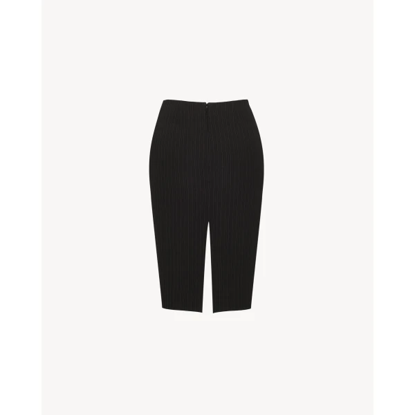 Multicolour Saint Laurent Split Pencil Skirt in Chalk-Stripe Wool Mélange, view 3 | Pencil Skirts