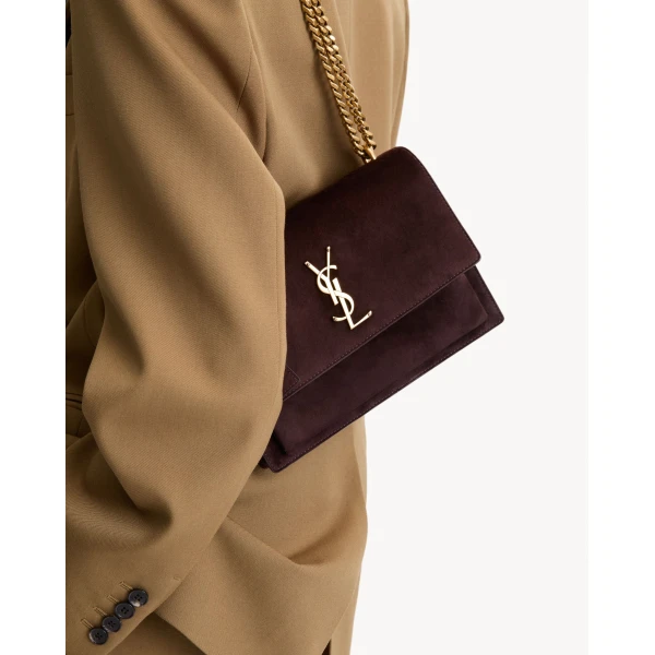 Brown Saint Laurent Sunset Medium in Suede, view 2 | Shoulder & Crossbody Bags