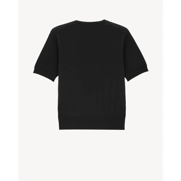 Black Saint Laurent T-Shirt Sweater in Wool, Black, view 3 | Tops