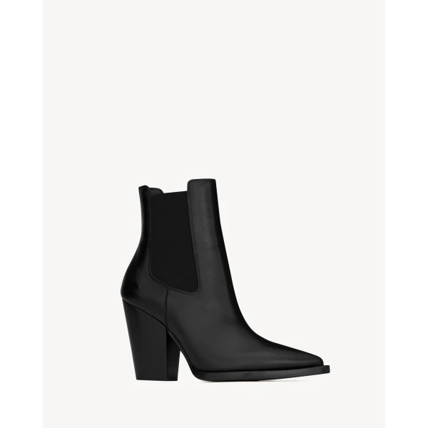 Black Saint Laurent Theo Chelsea Booties in Smooth Leather, view 3 | Boots