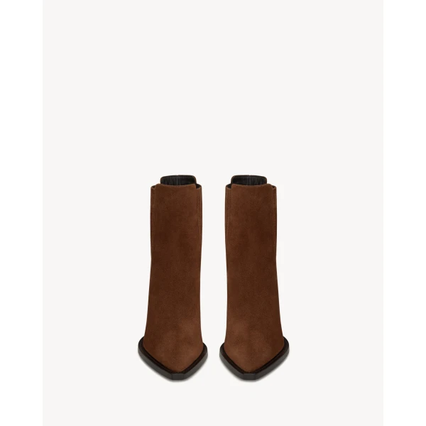 Brown Saint Laurent Theo Chelsea Booties in Suede, Land, view 2 | Boots