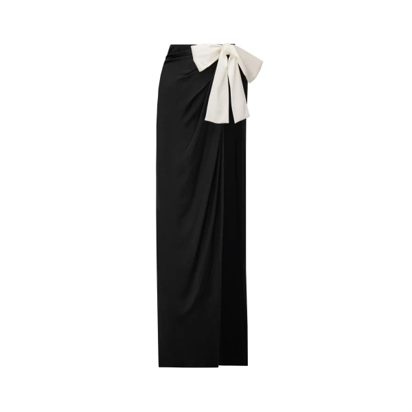 Black Saint Laurent Tied Skirt in Silk Charmeuse | Skirts