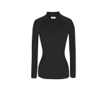 Black Saint Laurent Top Cassandre in Ribbed Knit | Tops