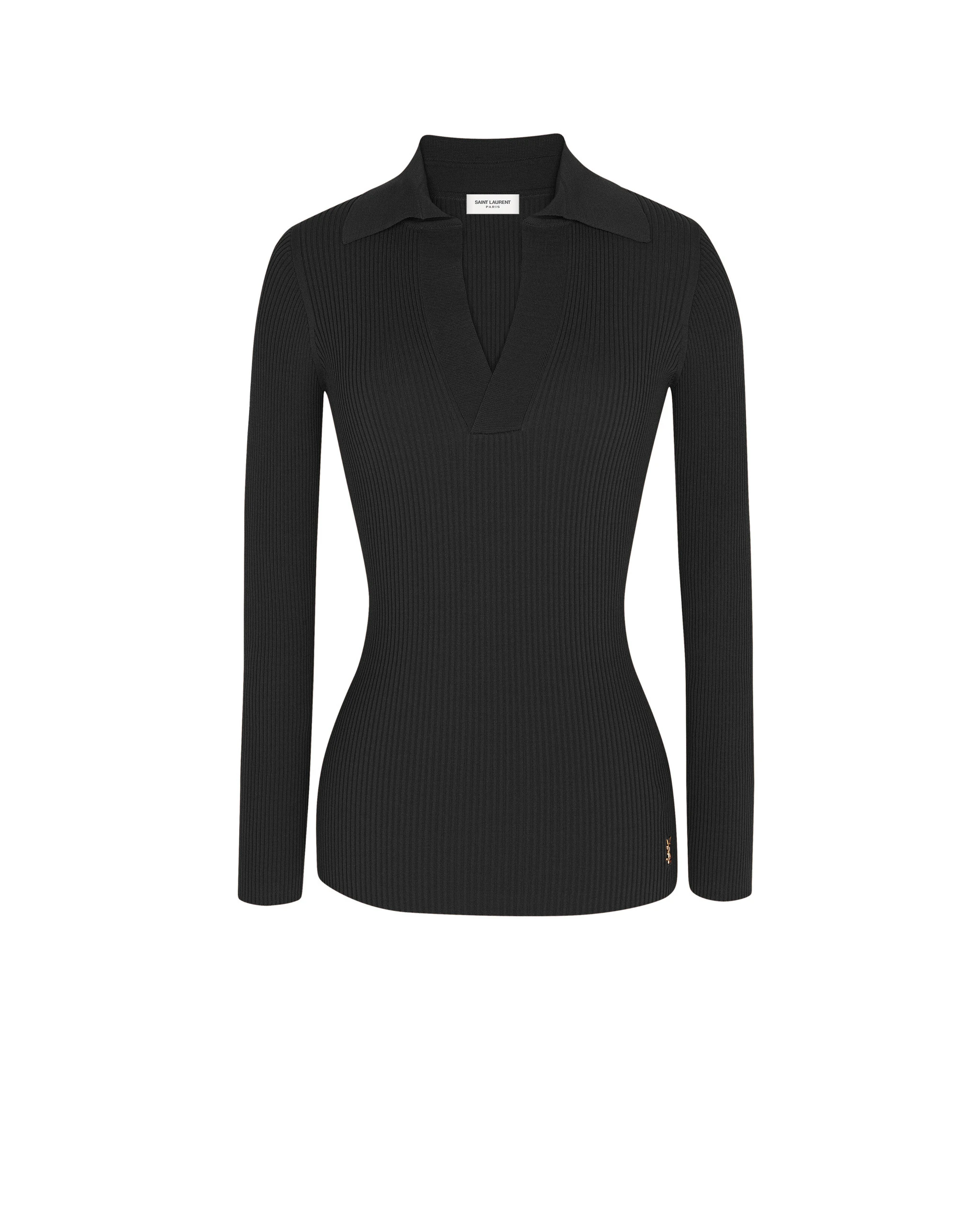 Saint Laurent Top Cassandre in Ribbed Knit Black Saint Laurent Top Cassandre in Ribbed Knit | Tops