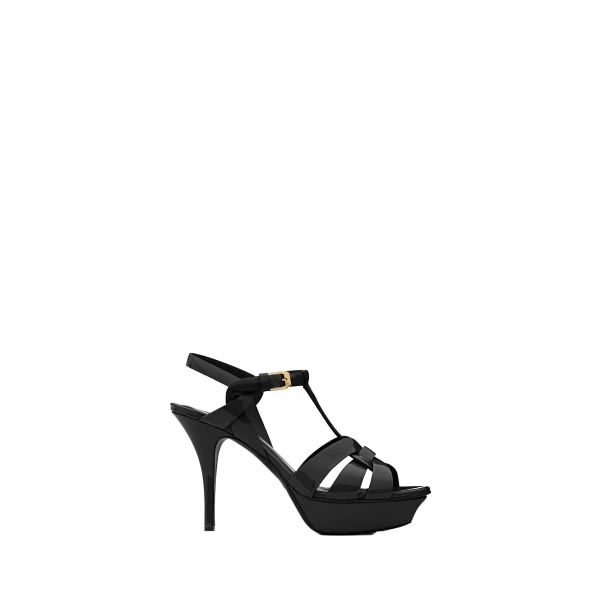 Black Saint Laurent Tribute Platform Sandals in Patent Leather, Black, 105 mm | Sandals