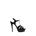 Black Saint Laurent Tribute Platform Sandals in Patent Leather, Black, 135 mm | Sandals
