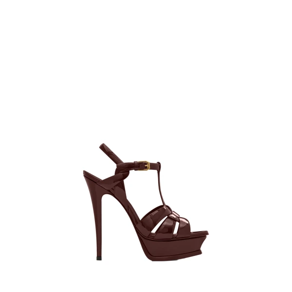 Red Saint Laurent Tribute Platform Sandals in Patent Leather, Burgundy, 135 mm | Sandals