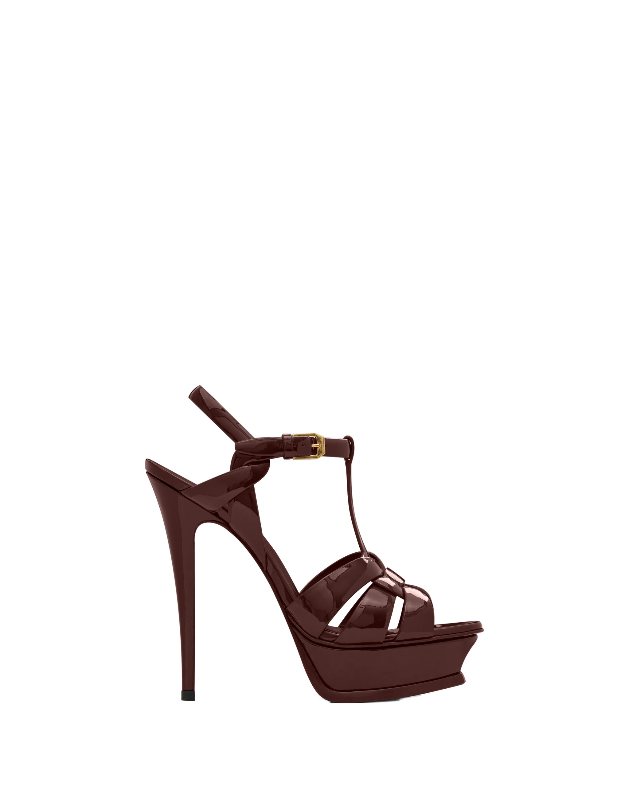Saint Laurent Tribute Platform Sandals in Patent Leather, Burgundy, 135 mm Red Saint Laurent Tribute Platform Sandals in Patent Leather, Burgundy, 135 mm | Sandals