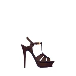 Brown Saint Laurent Tribute Platform Sandals in Smooth Leather, Dark Chocolate | Sandals