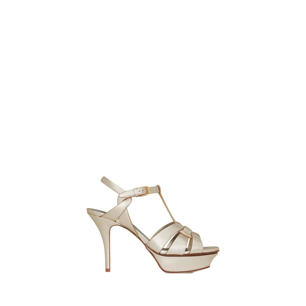 Metallic Saint Laurent Tribute Sandals in Metallic Leather, Pale Gold 535182 | Sandals