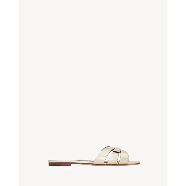 Metallic Saint Laurent Tribute Sandals in Metallic Leather, Pale Gold 572735, view 2 | Sandals