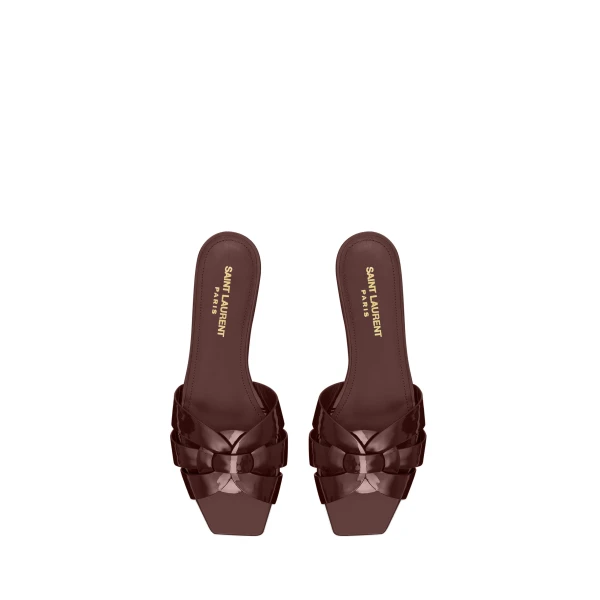 Red Saint Laurent Tribute Sandals in Patent Leather, Burgundy | Sandals